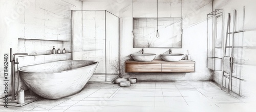 Abstract representation of a Scandinavian bathroom in white. 