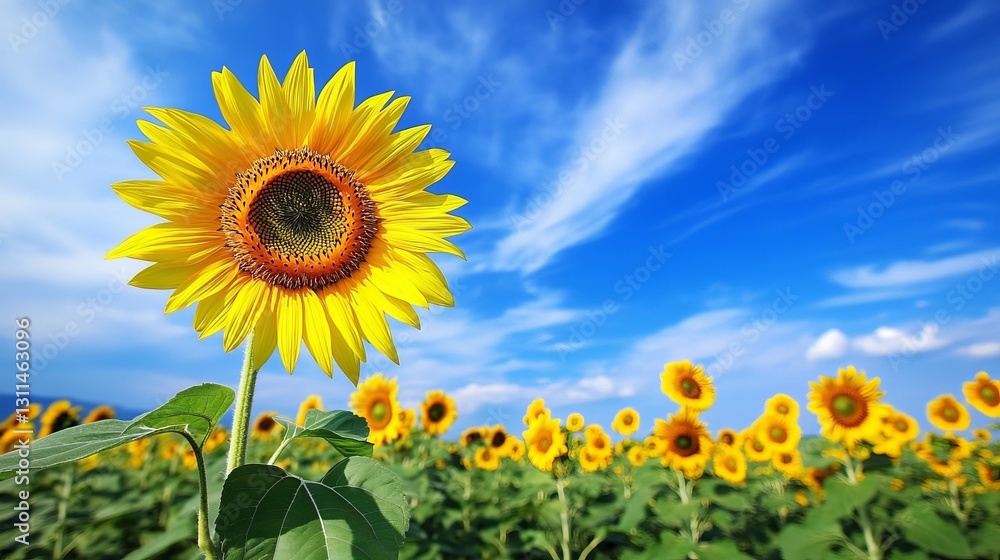Obraz premium Underwater Radiant Sunflower View Bright Field Sky