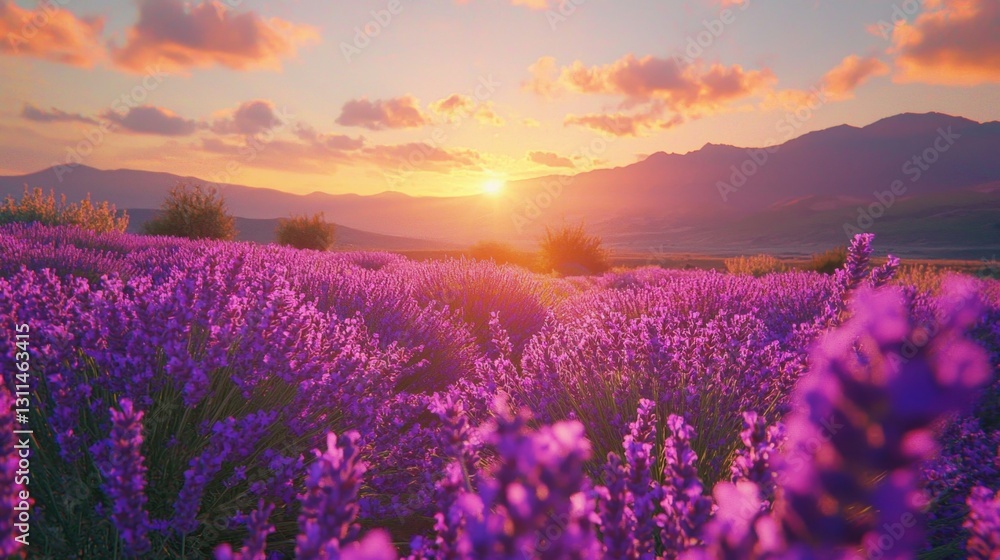 Fototapeta premium Serene Mountain Scenery with a Lavender Sunset Glow