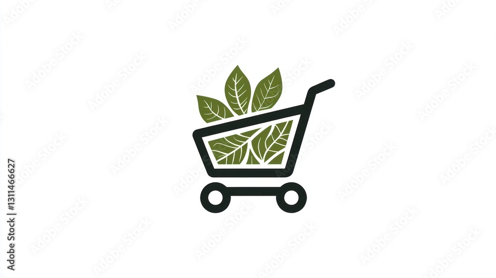 Green leaves shopping cart logo design