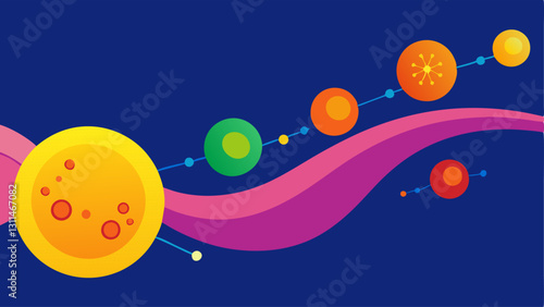 Vibrant Colors A colorful palette of Vitamin C and exosome particles moving towards the skin signifying the brightening journey.