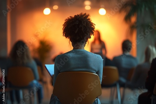 Attendee Listening To Speaker In Conference Room photo