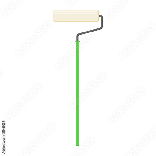 green long handle paint roller. painting equipment. handyman tools. vector illustration.