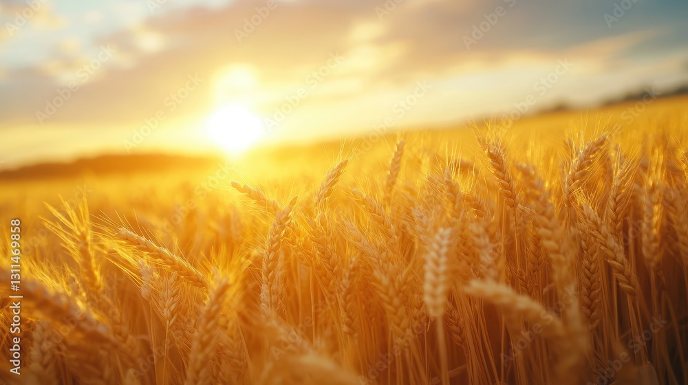 Golden Wheat Field at Sunset Warm Light Illuminates Ripe Grain Golden Wheat Field at Sunset Warm Light Illuminates Ripe Grain