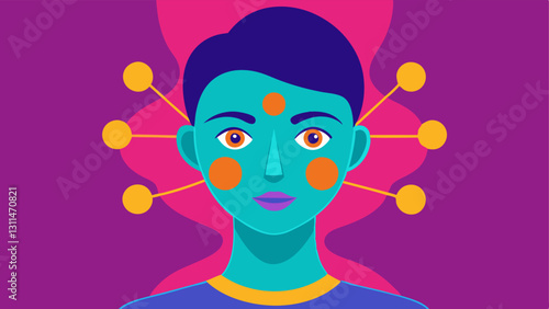 Visualizing Youth A youthful face with a vibrant color palette where elastin is represented as a bright resilient network beneath the skin surface.