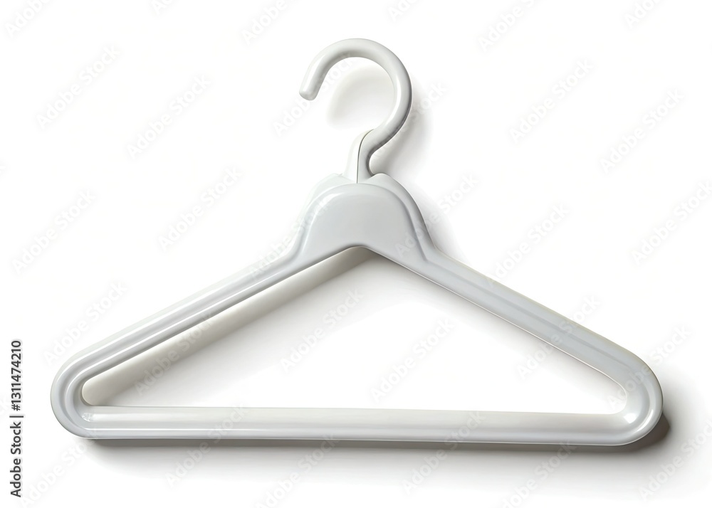White plastic hanger, macro photography detail. Isolated on white, showcasing textured surface. White plastic hanger, macro photography detail. Isolated on white, showcasing textured surface.