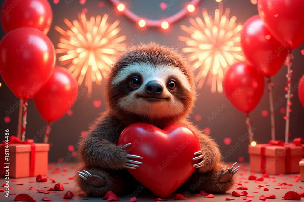 Cute sloth with a big valentine in his paws. Cute sloth with a big valentine in his paws.