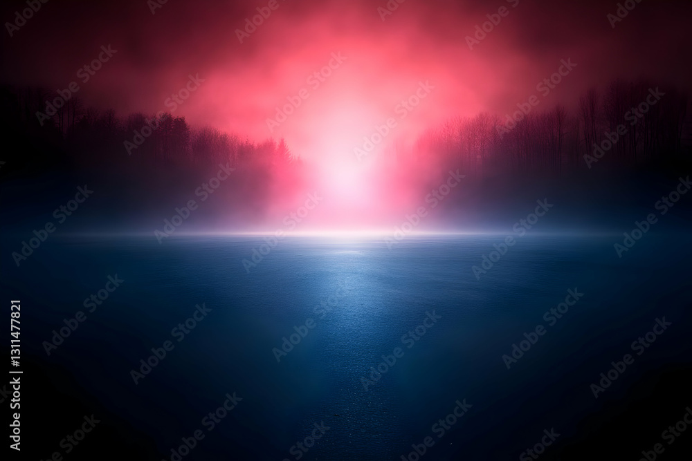 Fototapeta premium Abstract Red Blue Night Lake Fog Dramatic Backgrounds and scenes of