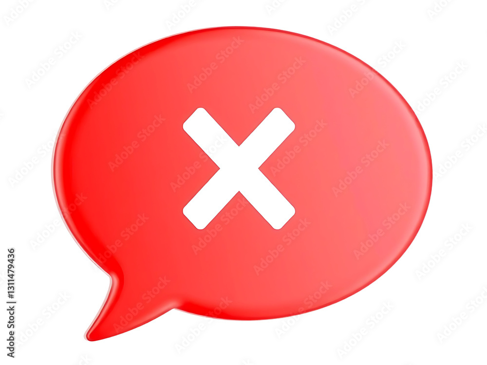 A Bold Red Speech Bubble Decisively Displays A White X, Symbolizing Rejection, Cancellation, Or A Clear Negative Response In A Simple, Glossy Design Isolated on Transparent Background A Bold Red Speech Bubble Decisively Displays A White X, Symbolizing Rejection, Cancellation, Or A Clear Negative Response In A Simple, Glossy Design Isolated on Transparent Background