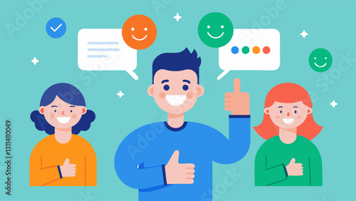 User Testimonials Illustrated speech bubbles from happy users with bright eyes giving thumbs up indicating satisfaction with the effectiveness of the nanoparticleinfused product.