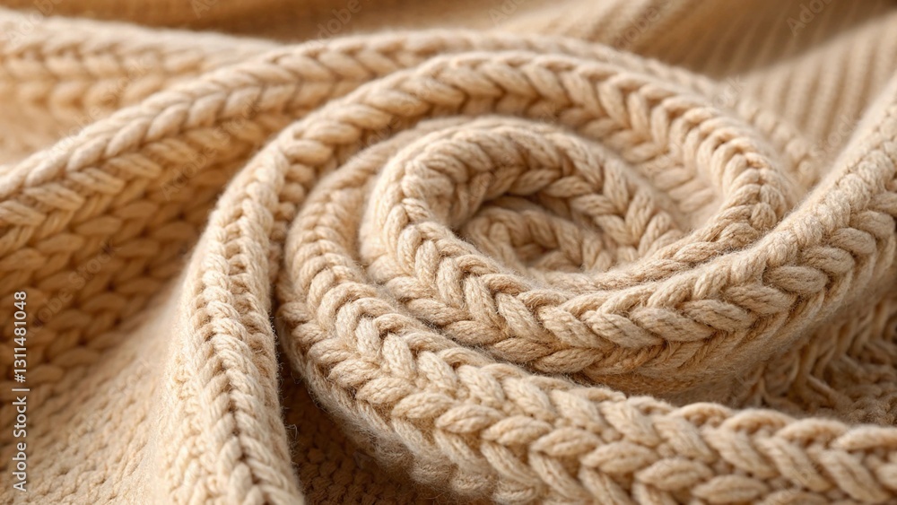 Warm beige knitted pattern textile, showcasing a soft, braided texture ideal for cozy and winter themes.
Warm beige knitted pattern textile, showcasing a soft, braided texture ideal for cozy and winter themes.