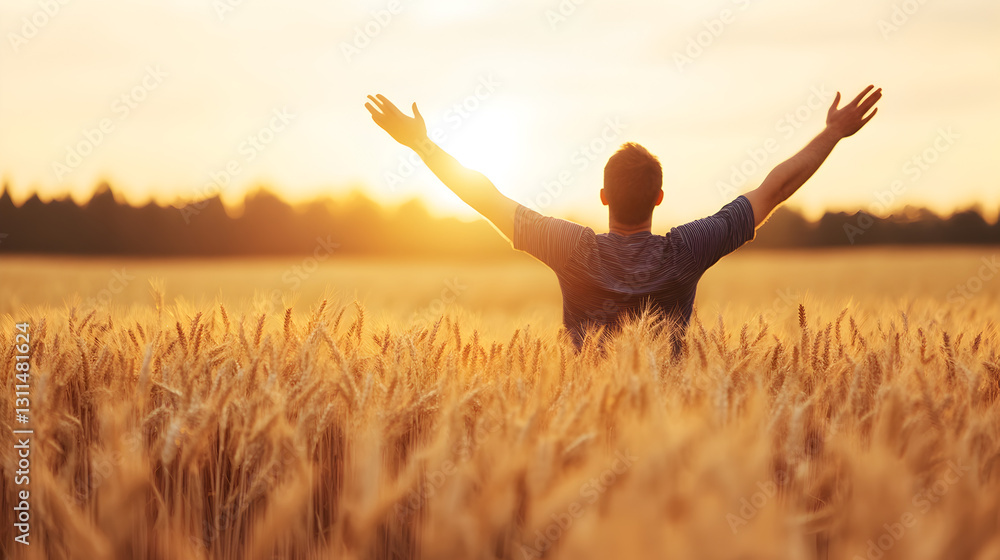 Joyful freedom at sunset in a wheat field a rural landscape experience Joyful freedom at sunset in a wheat field a rural landscape experience