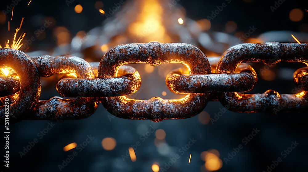 Rusty chain link burning in fiery background. Possible use Stock photo for freedom concept Rusty chain link burning in fiery background. Possible use Stock photo for freedom concept