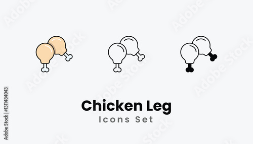 Chicken Leg Icons thin line and glyph vector icon stock illustration