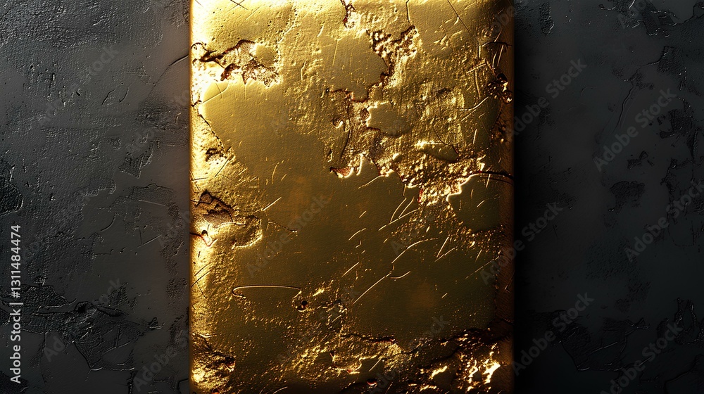 gold colored rectangular with rounded corners object with a black background