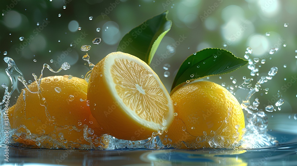 fruit poster, a few lemon, Water splashing