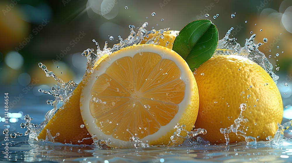 fruit poster,  a few lemon, Water splashing