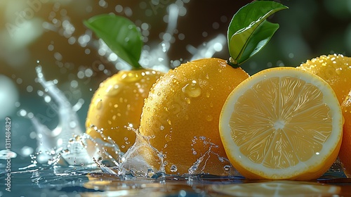fruit poster,  a few lemon, Water splashing