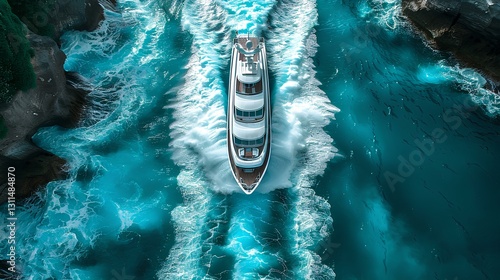 long shot of a small vessel on a wild ocean. the vibe is funny 