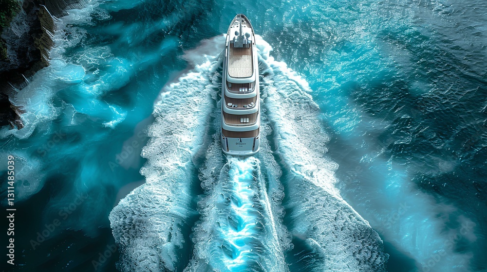 long shot of a small vessel on a wild ocean. the vibe is funny