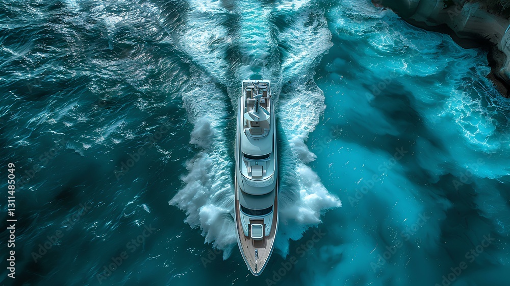long shot of a small vessel on a wild ocean. the vibe is funny