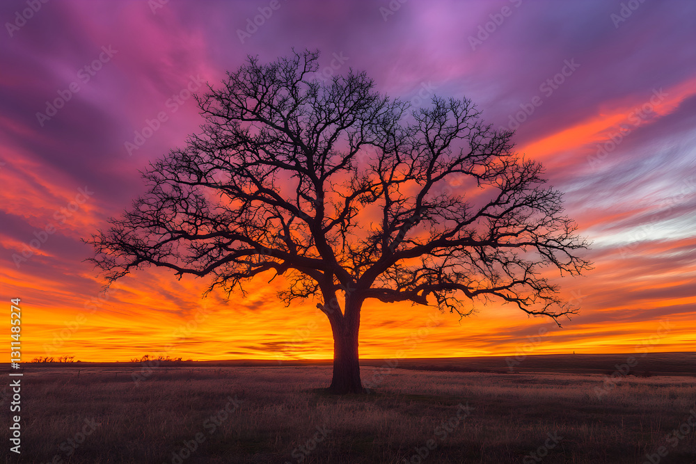 Solitary Sentinel: The Resilient Tree Against a Stunning Sunset, a Symbol of Endurance and Beauty in Nature Solitary Sentinel: The Resilient Tree Against a Stunning Sunset, a Symbol of Endurance and Beauty in Nature