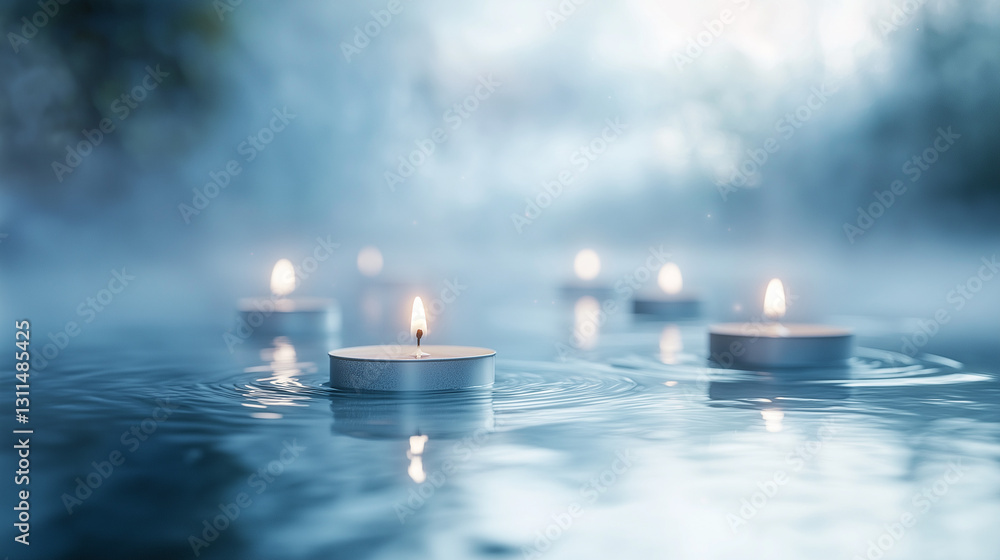 Fototapeta premium Candlelight Serenity: Floating Flames on Water