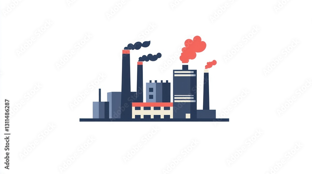 Industrial factory complex, pollution, city skyline, simple illustration, for background or educational use Industrial factory complex, pollution, city skyline, simple illustration, for background or educational use
