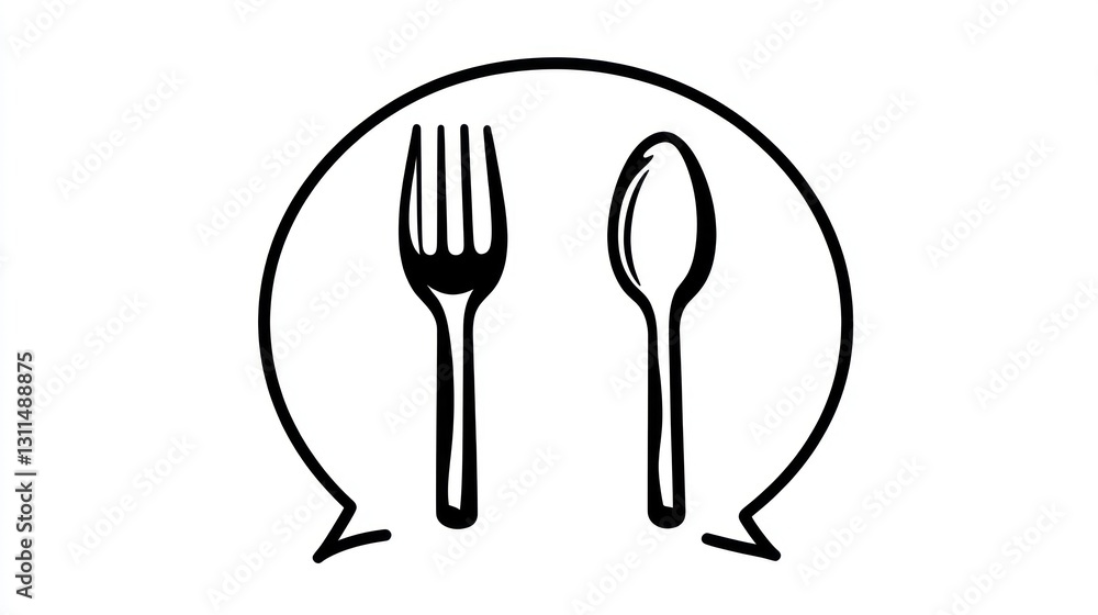 Simple fork and spoon graphic in speech bubble Simple fork and spoon graphic in speech bubble