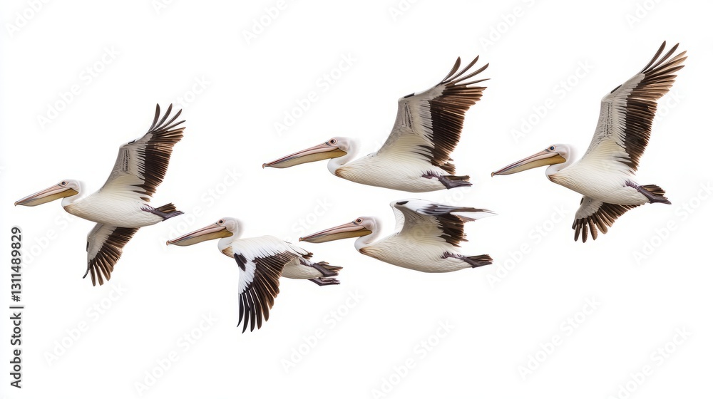 Obraz premium Generic Group Pelicans Scene Lagoon Coastal Over Flying