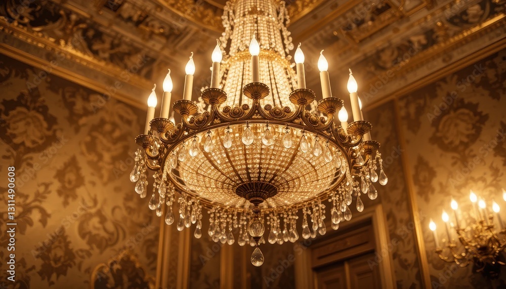 Obraz premium Elegant Crystal Chandelier Illuminates Luxurious Interior Design