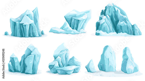 Iceberg realistic glacier clipart icons set with glaciers and ice pieces vector illustration isolated on a white background