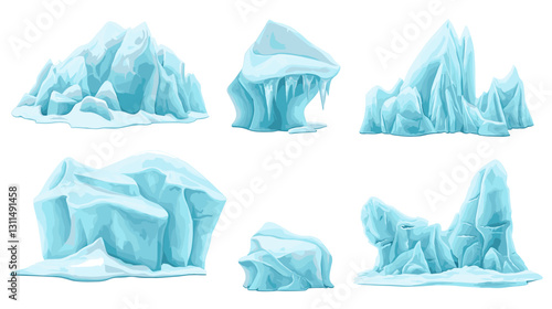 Iceberg realistic glacier clipart icons set with glaciers and ice pieces vector illustration isolated on a white background