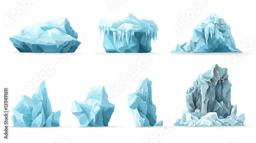 Iceberg realistic glacier clipart icons set with glaciers and ice pieces vector illustration isolated on a white background
