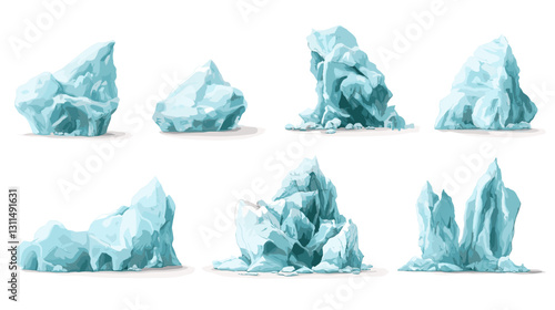 Iceberg realistic glacier clipart icons set with glaciers and ice pieces vector illustration isolated on a white background