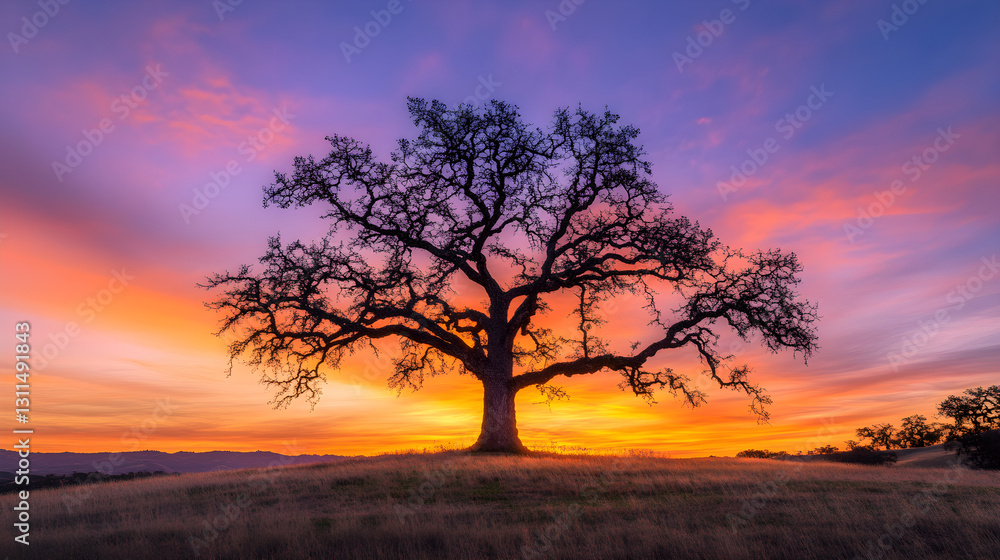 Solitary Sentinel: The Resilient Tree Against a Stunning Sunset, a Symbol of Endurance and Beauty in Nature Solitary Sentinel: The Resilient Tree Against a Stunning Sunset, a Symbol of Endurance and Beauty in Nature