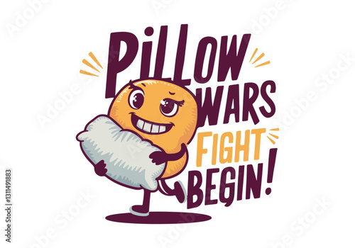 International Pillow Fight Day Vector Illustration | Fun Pillow Battle, T-Shirt Design, Poster, Sticker, Social Media Post, Print Card, Animated GIF | Solid Colors, No Gradients