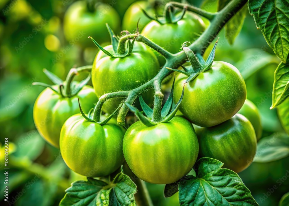Close-up of plump, organic green tomatoes, showcasing fresh, vibrant vegetarian produce. Close-up of plump, organic green tomatoes, showcasing fresh, vibrant vegetarian produce.
