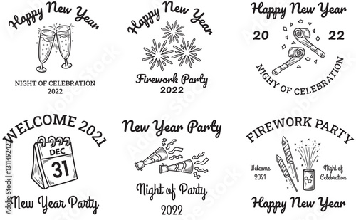 Set Vintage Logo New Year