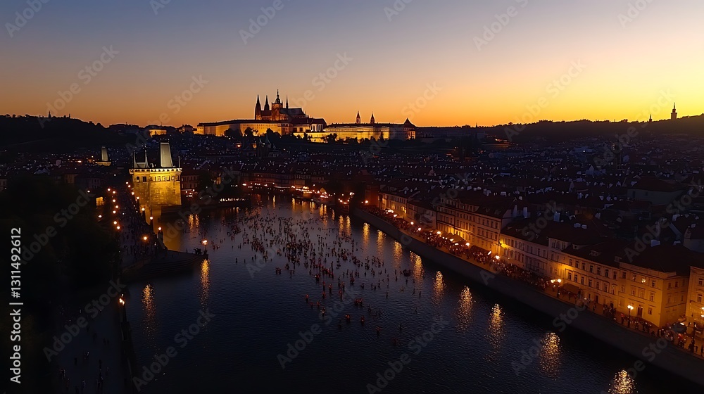 Naklejka premium Prague Sunset River Boats