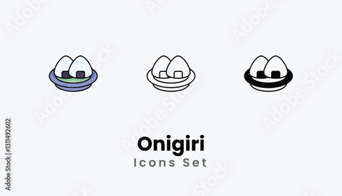 Onigiri Icons thin line and glyph vector icon stock illustration