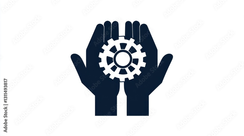 Obraz premium Hands holding gear, teamwork, support, graphic