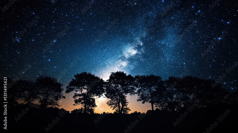 Fototapeta premium Silhouette of Trees Against a Starry Night Sky