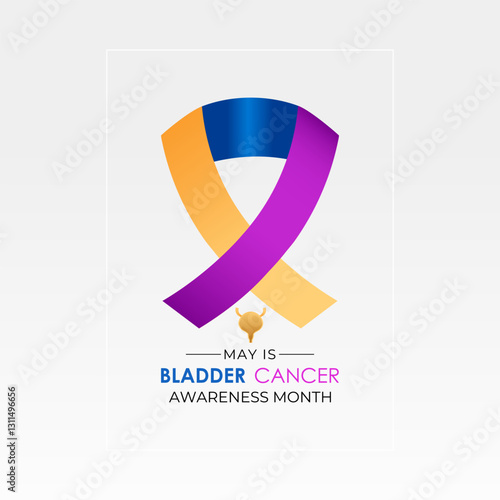 Bladder Cancer Awareness Month is observed every year in May to raise awareness about bladder cancer. Yellow, purple and blue mixed colour cancer awareness Realistic ribbon. Banner design template.