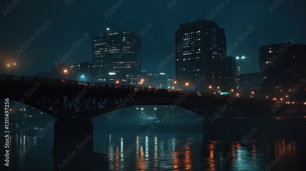 Downtown Minneapolis: Night Cityscape with River and Urban Architecture Downtown Minneapolis: Night Cityscape with River and Urban Architecture