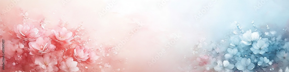 Abstract Pastel Watercolor Background with Delicate Pink and Blue Flowers, Botanical Illustration Abstract Pastel Watercolor Background with Delicate Pink and Blue Flowers, Botanical Illustration