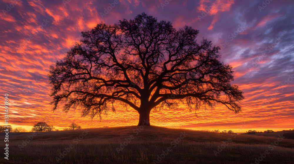 Solitary Sentinel: The Resilient Tree Against a Stunning Sunset, a Symbol of Endurance and Beauty in Nature Solitary Sentinel: The Resilient Tree Against a Stunning Sunset, a Symbol of Endurance and Beauty in Nature
