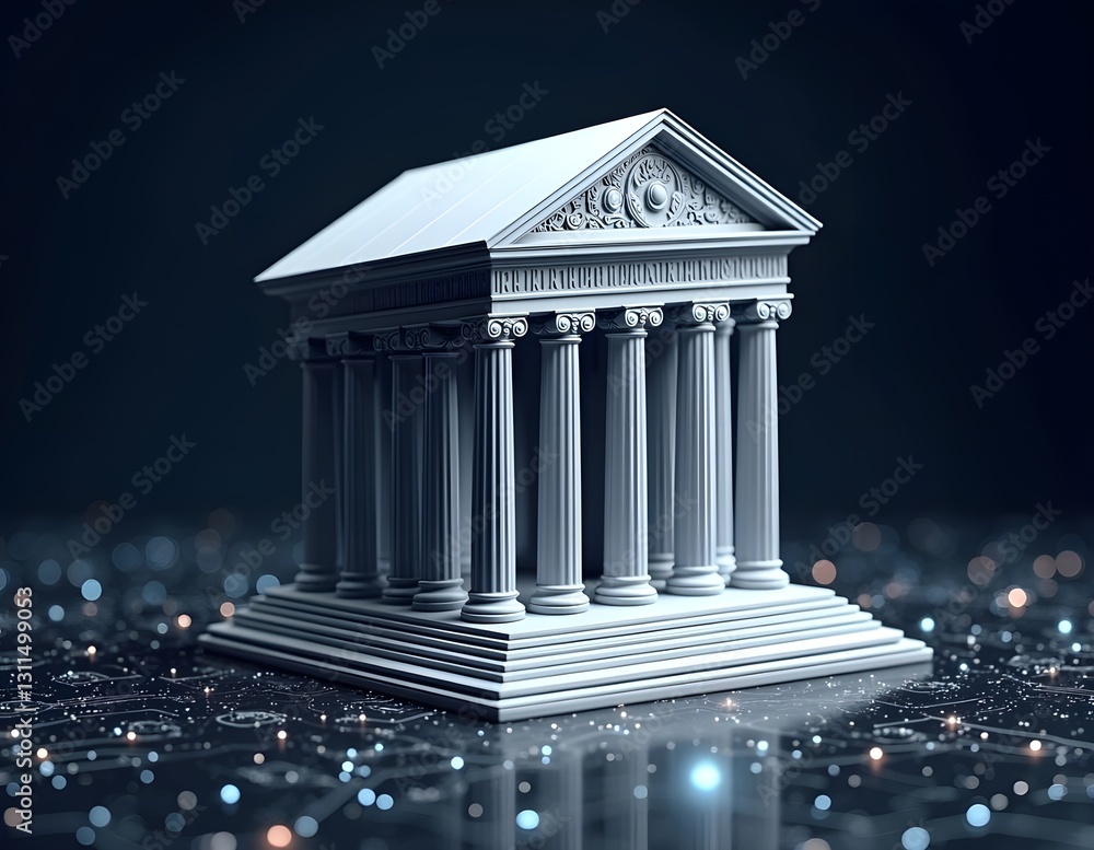 A futuristic digital banking concept featuring an automated financial platform emerging with a sleek interface, symbolizing modern loan processing and financial transactions.