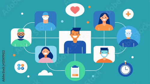 Wellness Community An illustration depicting a virtual community platform where AI connects individuals with similar health goals sharing customized plans and support resources.