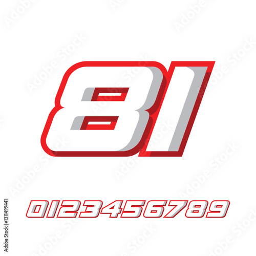 racing number 81 with racing effect, for racing, racing, sports in red and white on white background